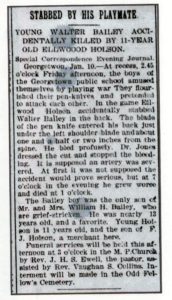 Stabbed By His Playmate - Young Walter Bailey Accidentally Killed By 11-Year-Old Ellwood Holson (The Evening Journal, Wilmington, DE, Mon Jan 10, 1898)